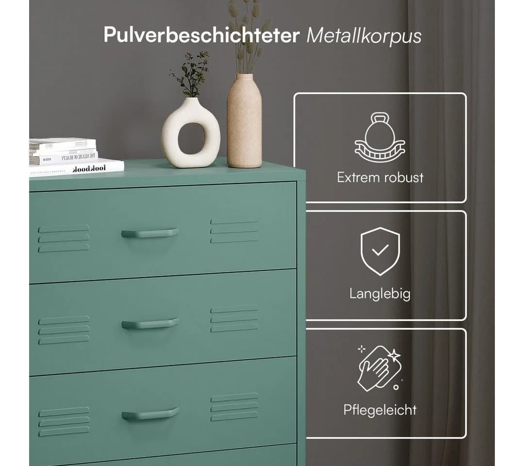 skølm Kommode Atria Metall Dunkelgrün 4 Schubladen - Bild 4