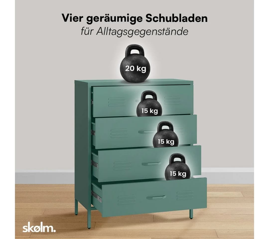 skølm Kommode Atria Metall Dunkelgrün 4 Schubladen - Bild 5