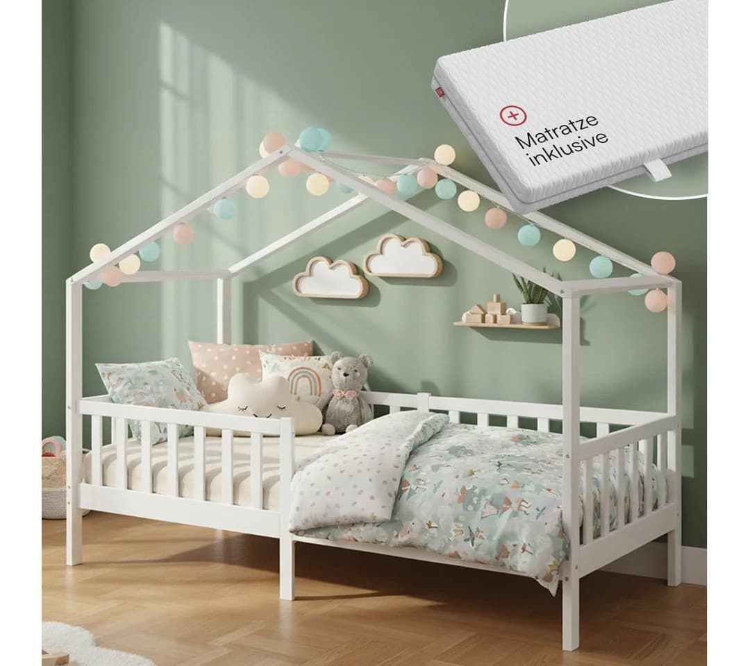 Bellabino Kinderbett Bia mit Rausfallschutz & Lattenrost, Massivholz Kiefer, Weiß - Bild 2