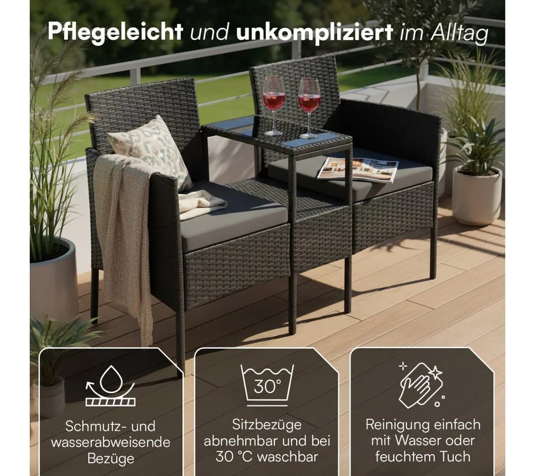 STEELSØN Velara Balkonset 2er Sofa mit Mitteltisch Schwarz/Anthrazit - Bild 3