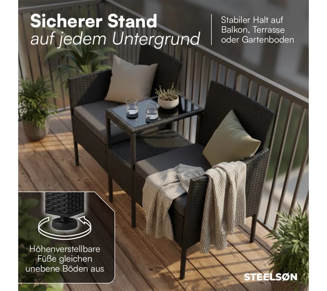 STEELSØN Velara Balkonset 2er Sofa mit Mitteltisch Schwarz/Anthrazit - Bild 4
