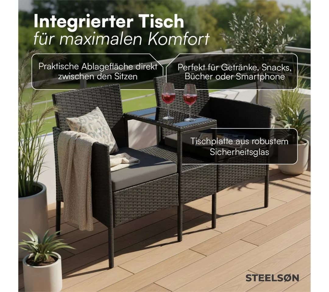 STEELSØN Velara Balkonset 2er Sofa mit Mitteltisch Schwarz/Anthrazit - Bild 5