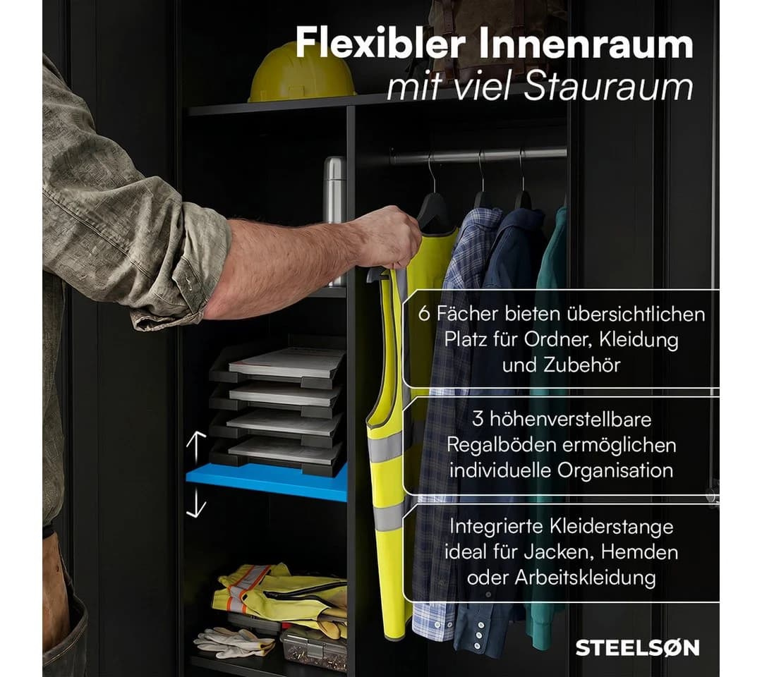 STEELSØN Garderobenschrank Regulus Abschließbar Schwarz Stahl - Bild 4