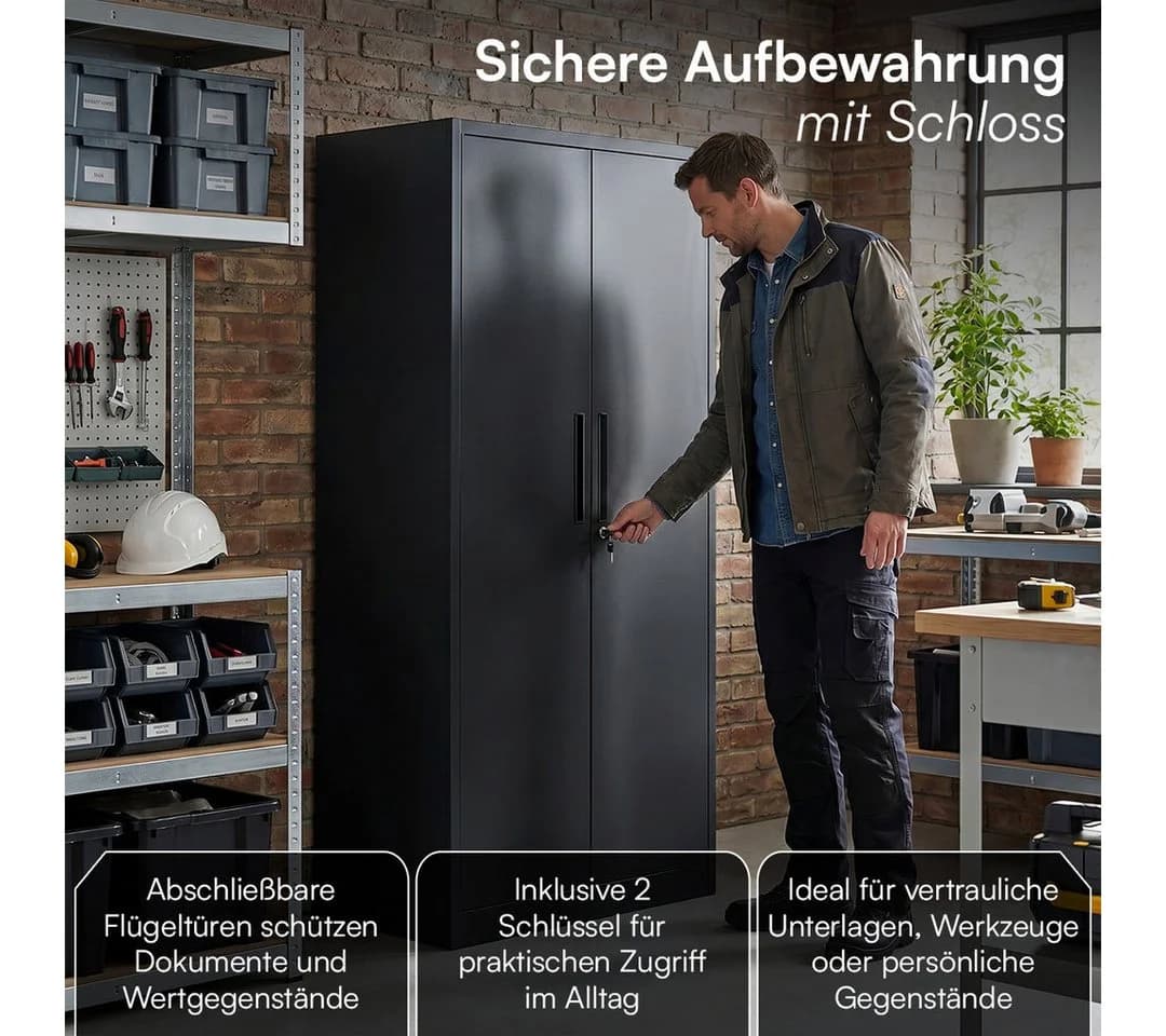 STEELSØN Garderobenschrank Regulus Abschließbar Schwarz Stahl - Bild 5