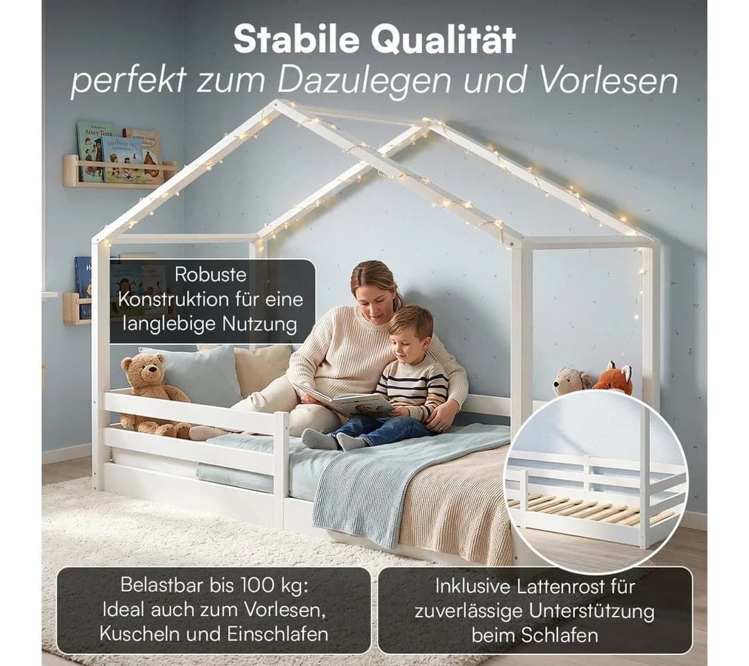 Bellabino Hausbett Abia Weiß mit Lattenrost und Rausfallschutz - Bild 3