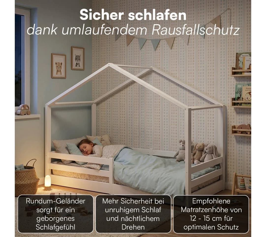 Bellabino Hausbett Abia Weiß mit Lattenrost und Rausfallschutz - Bild 4