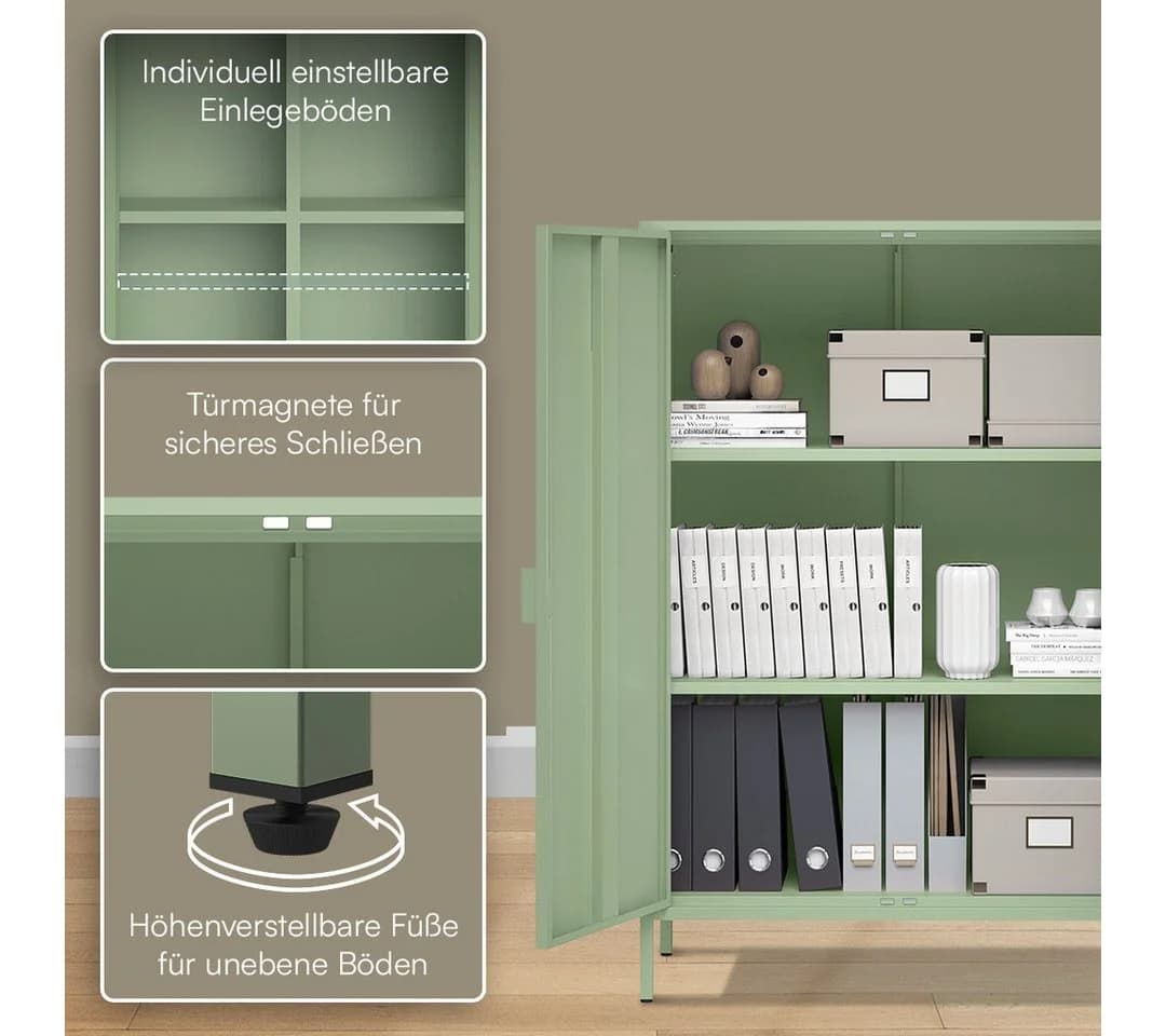 skølm Kommode Ituri Metall Mintgrün Highboard mit 2 Einlegeböden - Bild 3
