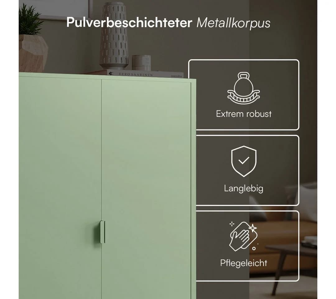 skølm Kommode Ituri Metall Mintgrün Highboard mit 2 Einlegeböden - Bild 4