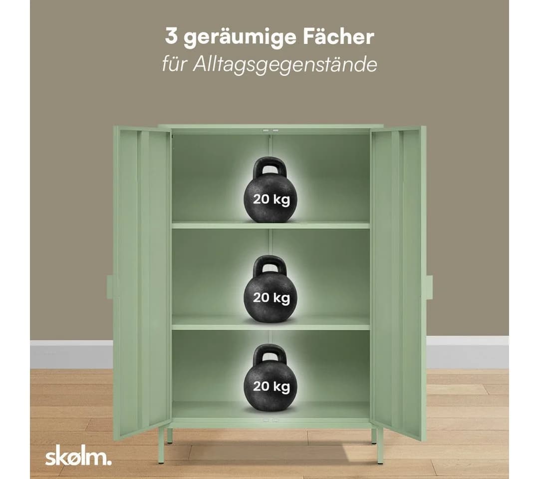 skølm Kommode Ituri Metall Mintgrün Highboard mit 2 Einlegeböden - Bild 5