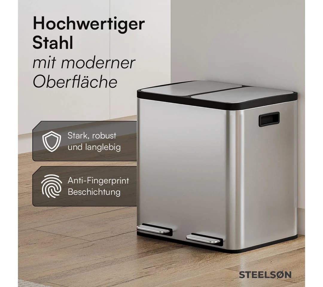 STEELSØN Mülleimer Epsilon Soft-Close Edelstahl 2x15L Silber - Bild 3
