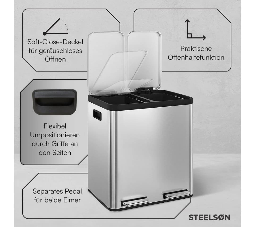 STEELSØN Mülleimer Epsilon Soft-Close Edelstahl 2x15L Silber - Bild 4