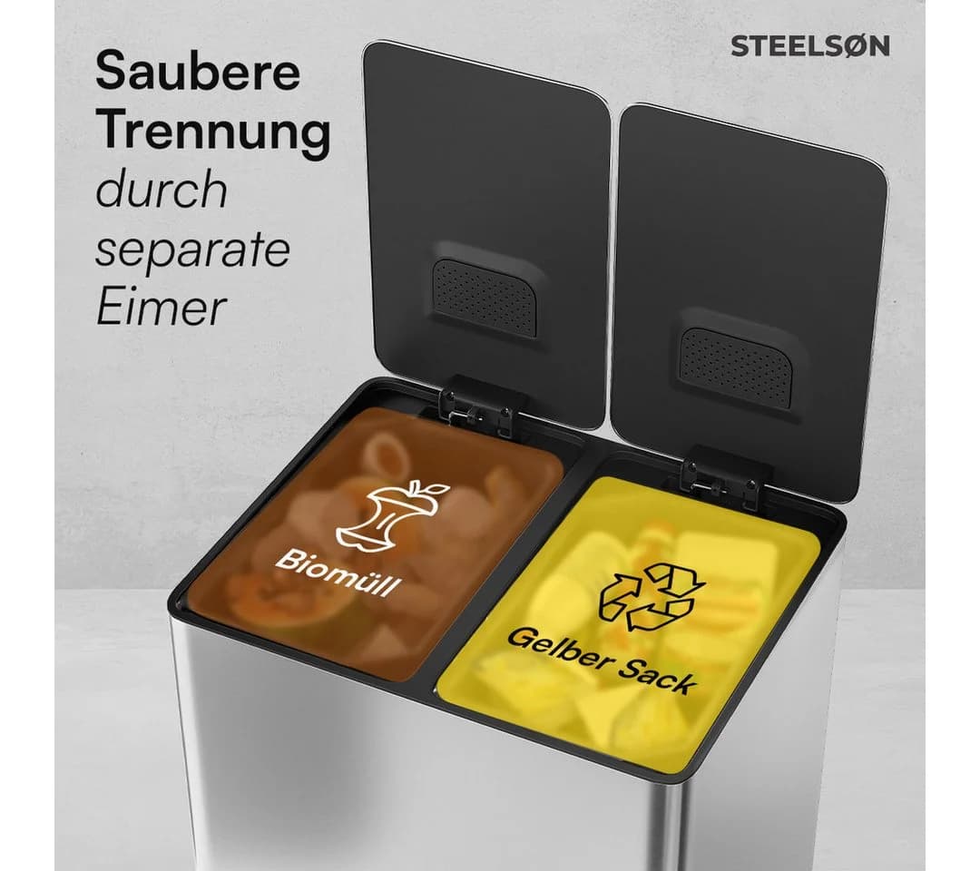 STEELSØN Mülleimer Gloas 2x15 Liter Edelstahl Soft-Close - Bild 4