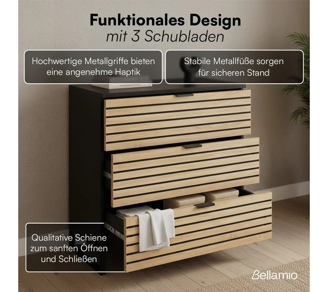 Bellamio Kommode Luvua Schwarz/Eichenoptik 80cm - Bild 3
