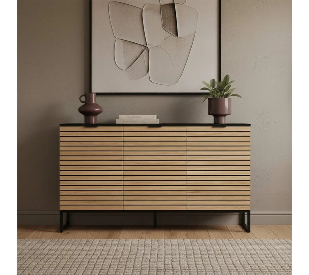 Bellamio Kommode Luvua Schwarz Eichenoptik 135cm Sideboard
