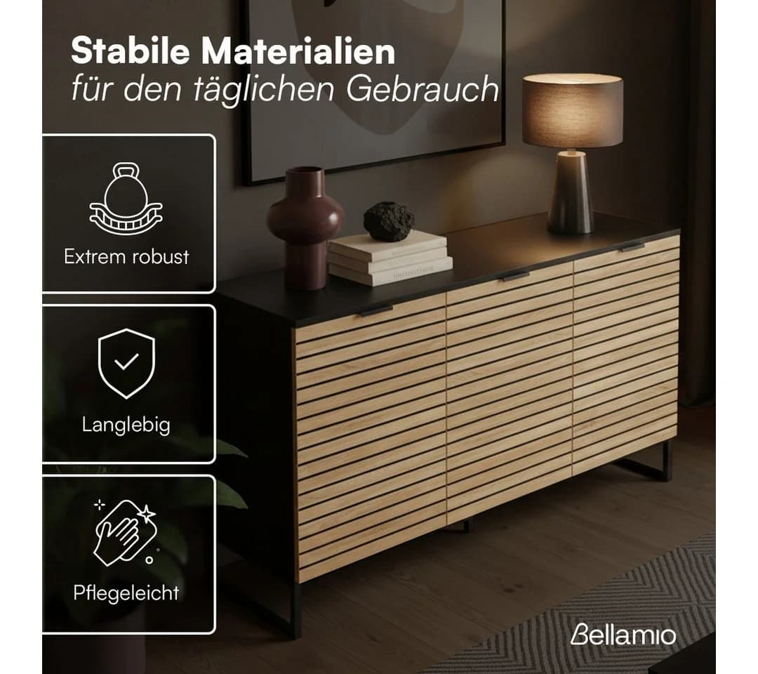 Bellamio Kommode Luvua Schwarz Eichenoptik 135cm Sideboard - Bild 3