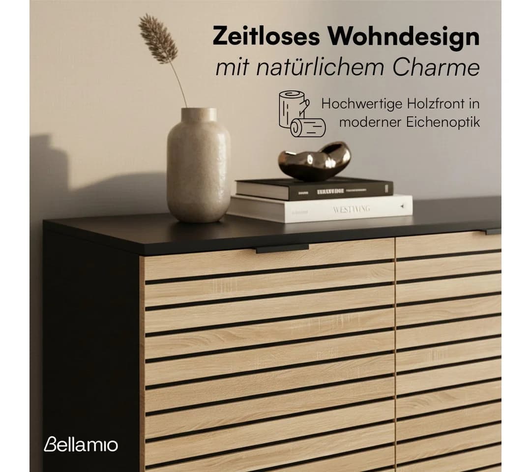 Bellamio Kommode Luvua Schwarz Eichenoptik 135cm Sideboard - Bild 5