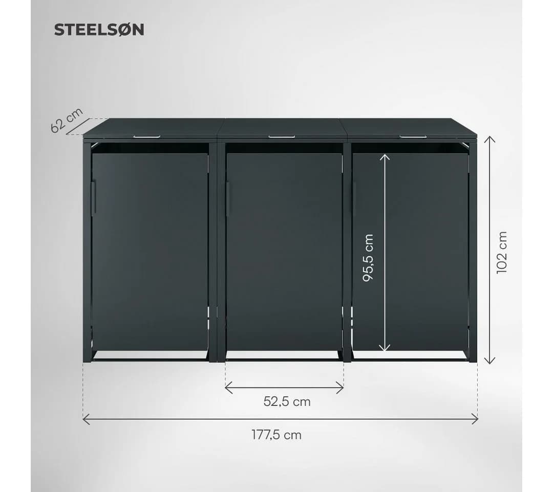 STEELSØN Mülltonnenbox Thoria 120 L Anthrazit 3 Türen - Bild 5