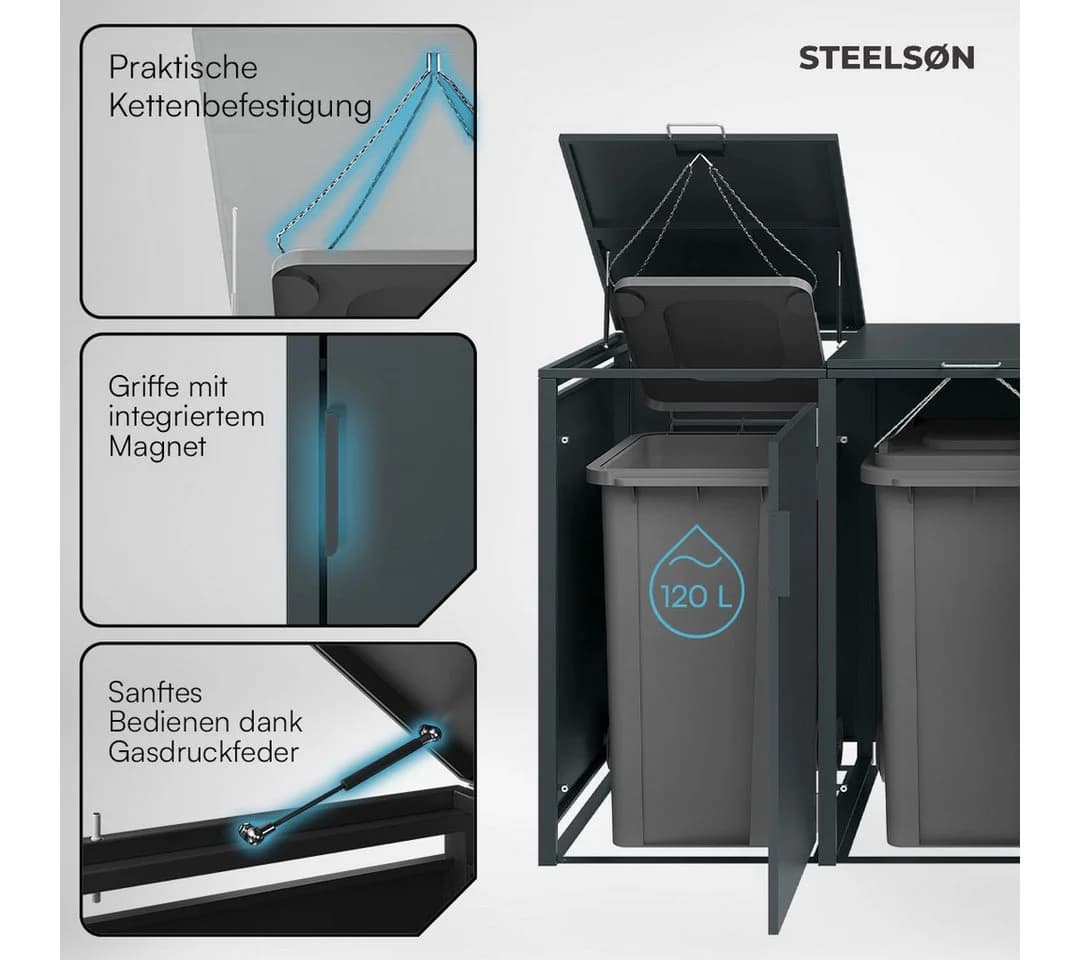 STEELSØN Mülltonnenbox Thoria 120 L Anthrazitgrau - Bild 3