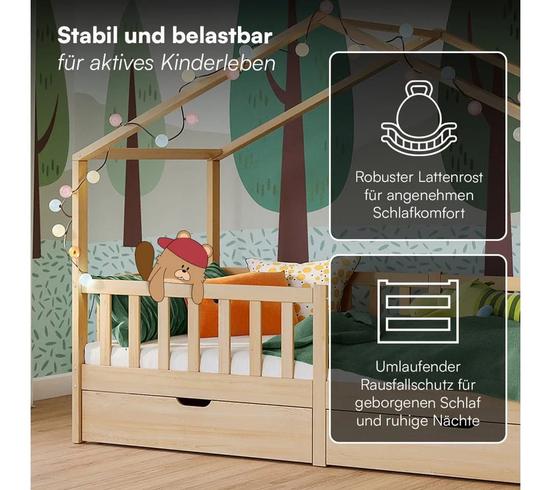 Bellabino Kinderbett Bia Hausbett mit Schubladen und Rausfallschutz - Bild 3
