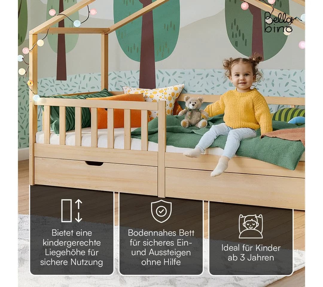 Bellabino Kinderbett Bia Hausbett mit Schubladen und Rausfallschutz - Bild 4
