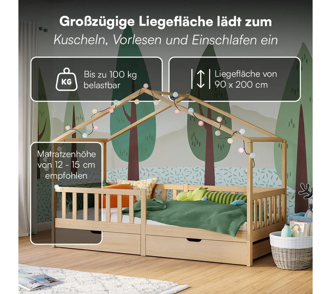 Bellabino Kinderbett Bia Hausbett mit Schubladen und Rausfallschutz - Bild 5