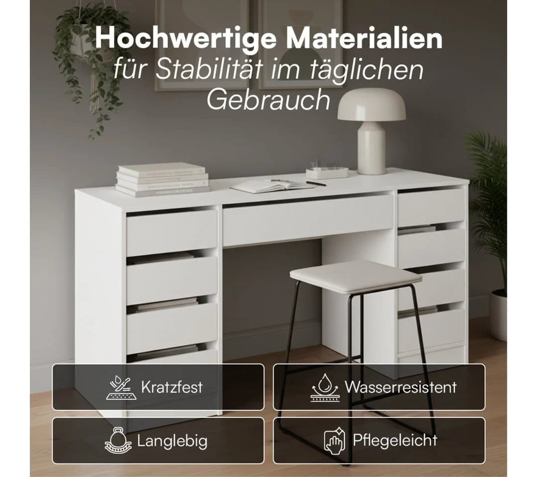 Bellamio Schreibtisch Nore Weiß mit 9 Schubladen - Bild 3