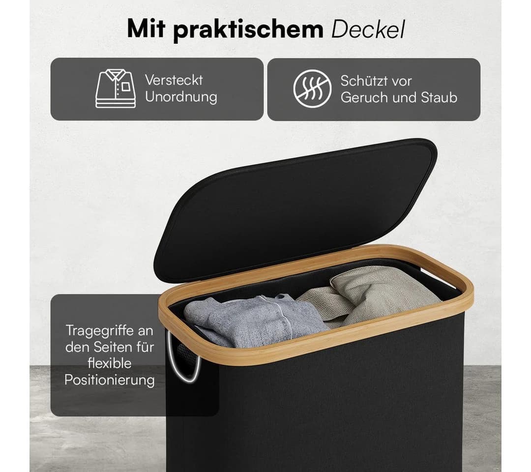 Bellamio Wäschekorb Tolt 65L Schwarz mit herausnehmbarem Wäschesack - Bild 3
