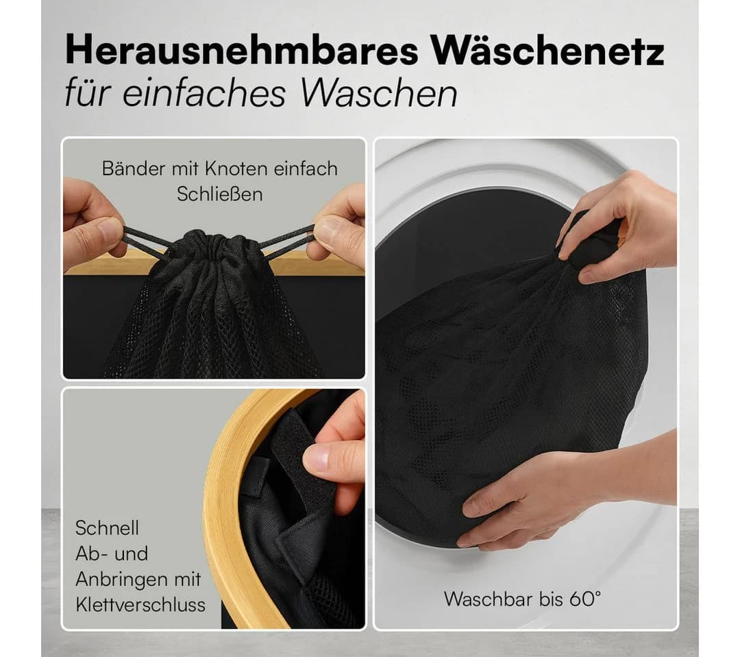 Bellamio Wäschekorb Tolt 65L Schwarz mit herausnehmbarem Wäschesack - Bild 4