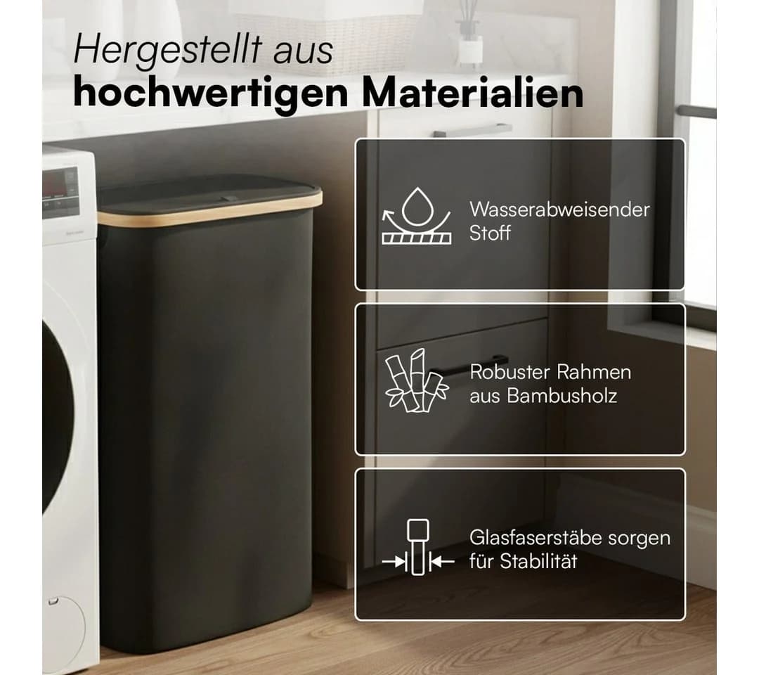Bellamio Wäschekorb Tolt 65L Schwarz mit herausnehmbarem Wäschesack - Bild 5