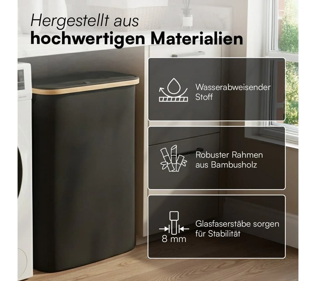 Bellamio Wäschekorb Tolt Schwarz 150L mit 3 Fächern - Bild 5