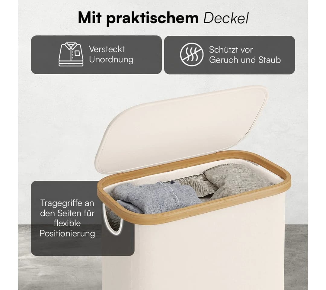 Bellamio Wäschekorb Tolt Beige 65 L mit herausnehmbarem Wäschesack - Bild 3