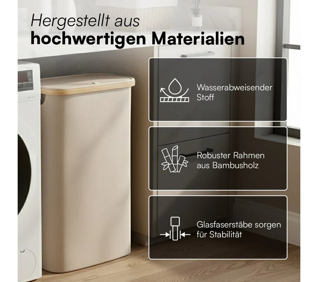 Bellamio Wäschekorb Tolt Beige 65 L mit herausnehmbarem Wäschesack - Bild 5