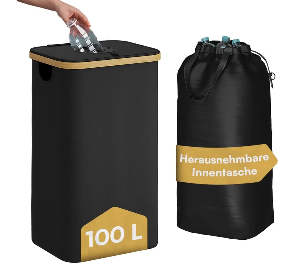 Bellamio Flaschensammler Tolt 100L Stoff & Bambus Schwarz - Bild 2