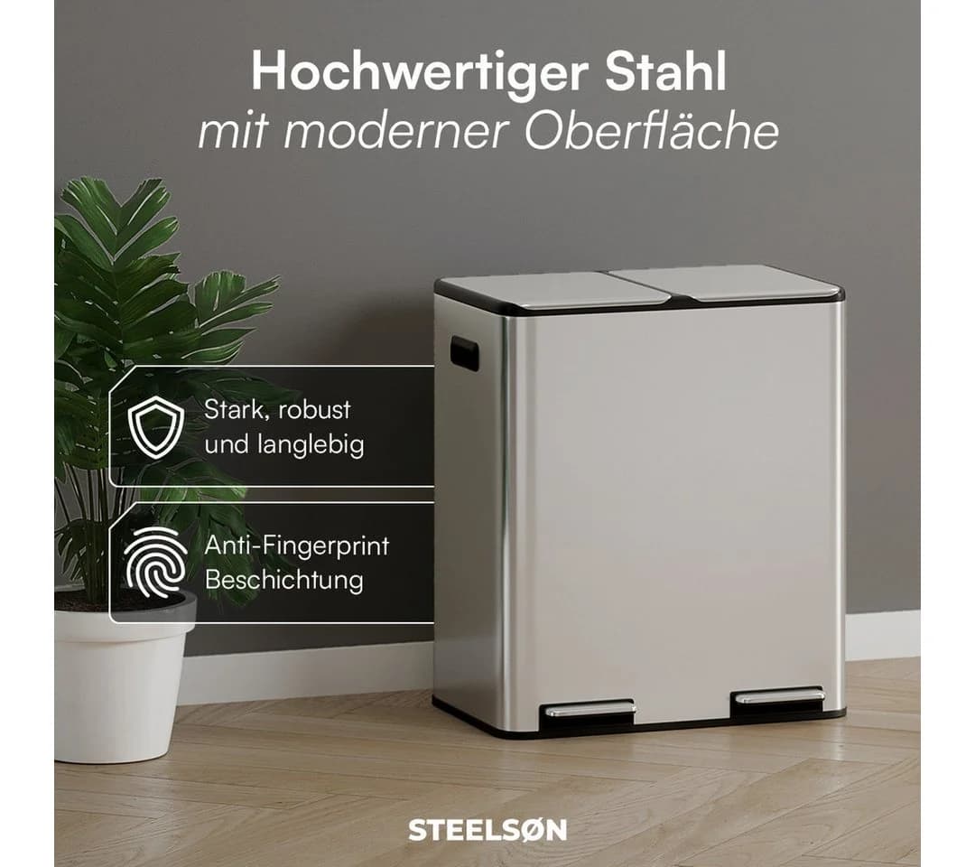 STEELSØN Mülleimer Elyron 2x30 Liter Edelstahl Soft-Close Fußpedal - Bild 3