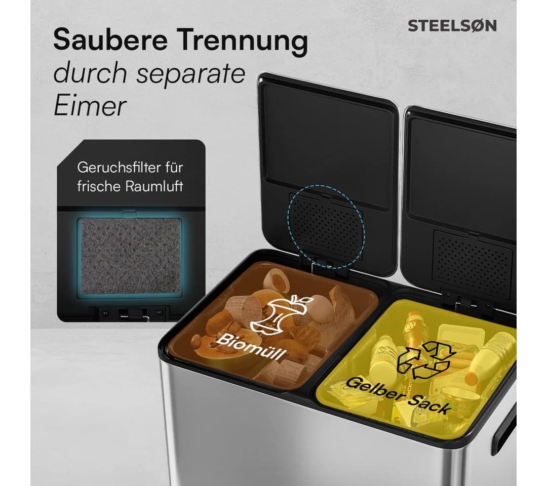 STEELSØN Mülleimer Elyron 2x30 Liter Edelstahl Soft-Close Fußpedal - Bild 5