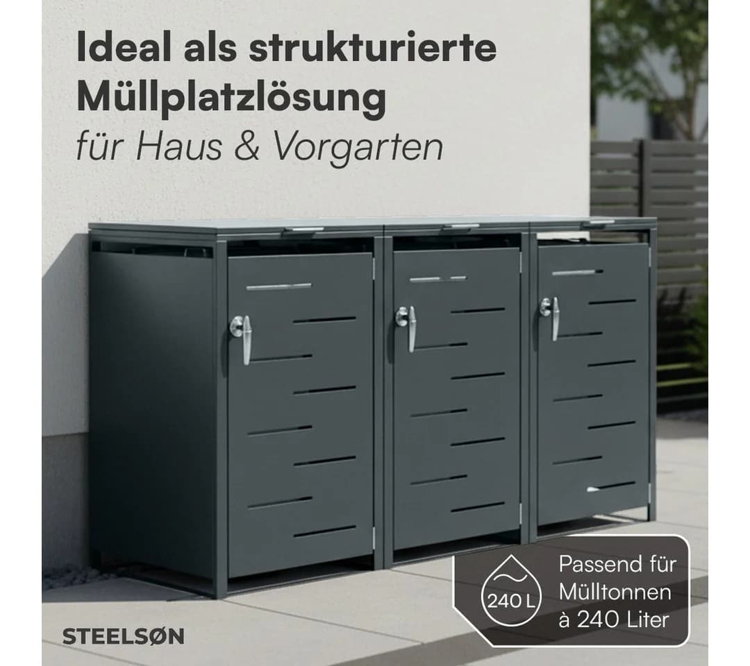 STEELSØN Mülltonnenbox Diorus 240L Anthrazit 3 Türen