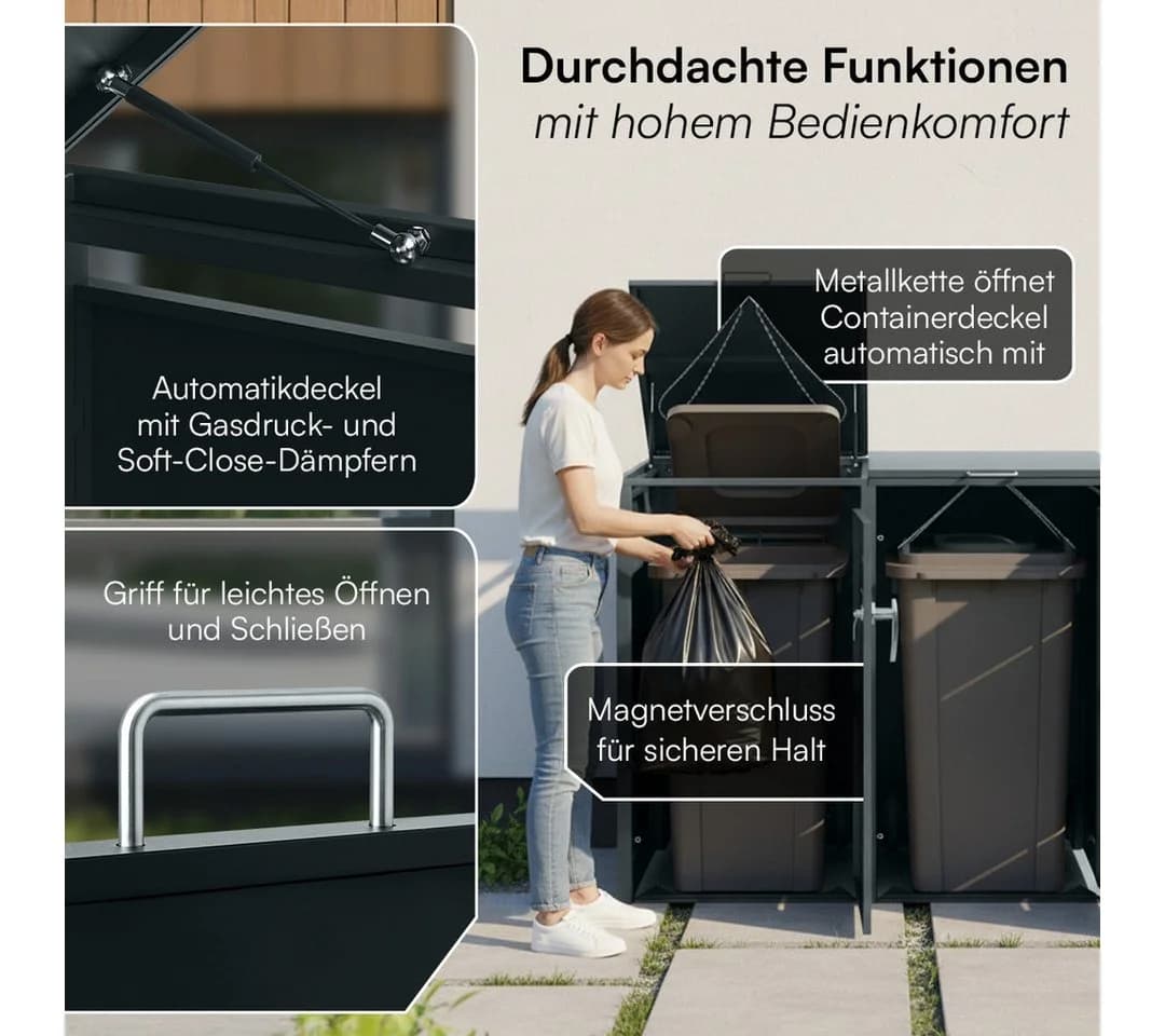 STEELSØN Mülltonnenbox Diorus 240L Anthrazit 3 Türen - Bild 3