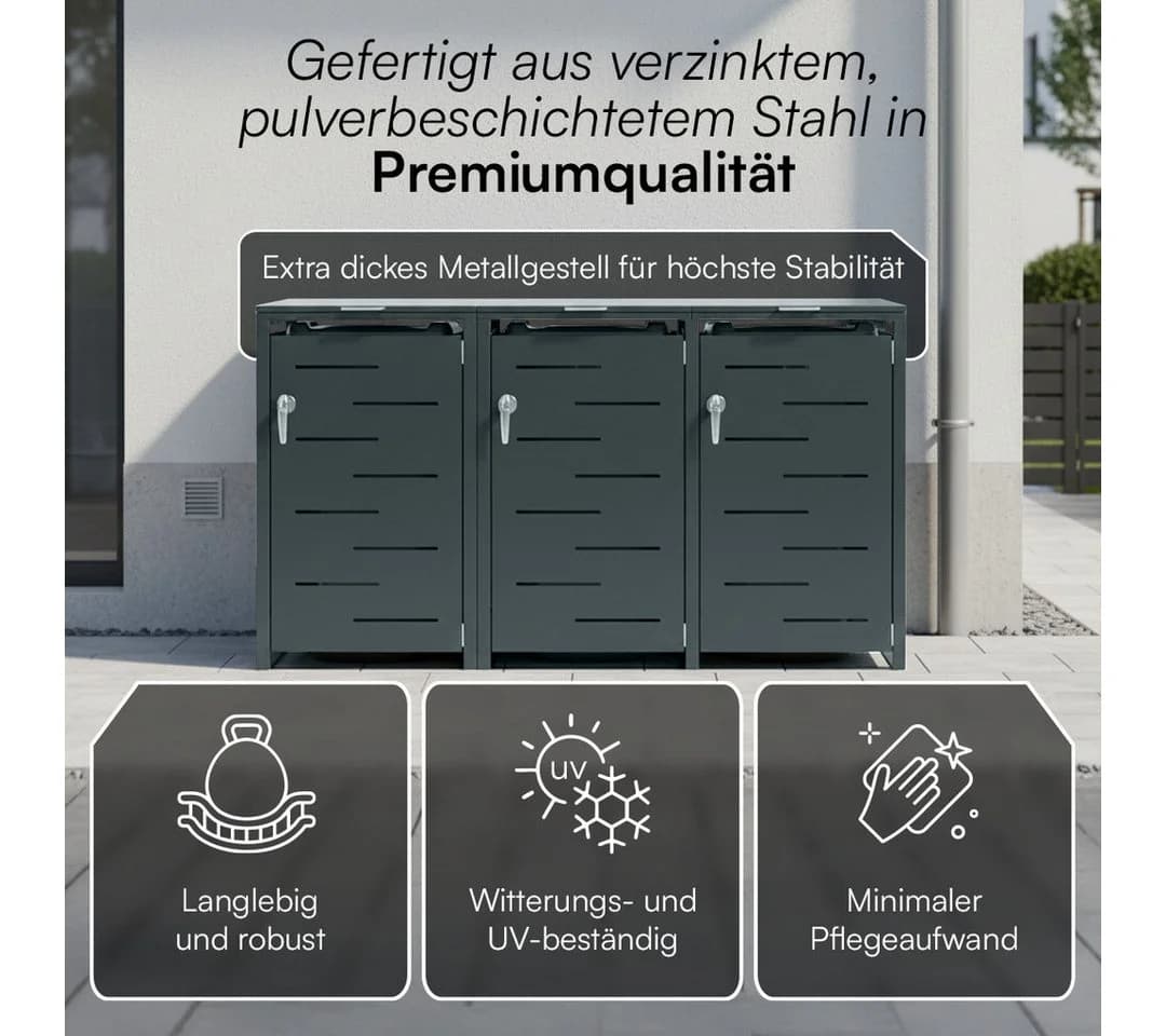 STEELSØN Mülltonnenbox Diorus 240L Anthrazit 3 Türen - Bild 5