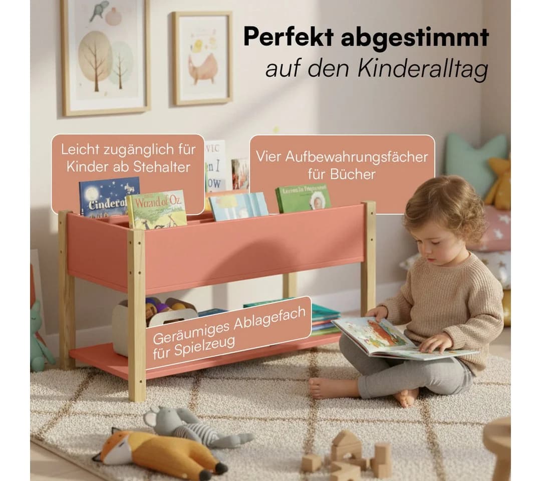 Bellabino Kinderregal Teme Terrakotta/Natur mit 4 Fächern - Bild 5