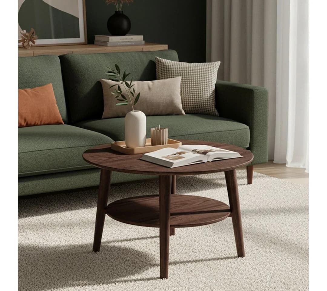skølm Couchtisch Mjölnir Eiche Massivholz Dunkel Lackiert Ø70 cm - Bild 2