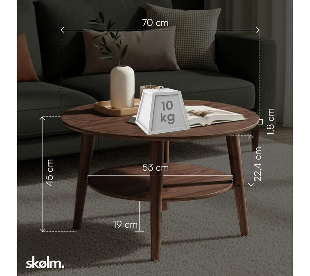 skølm Couchtisch Mjölnir Eiche Massivholz Dunkel Lackiert Ø70 cm - Bild 4