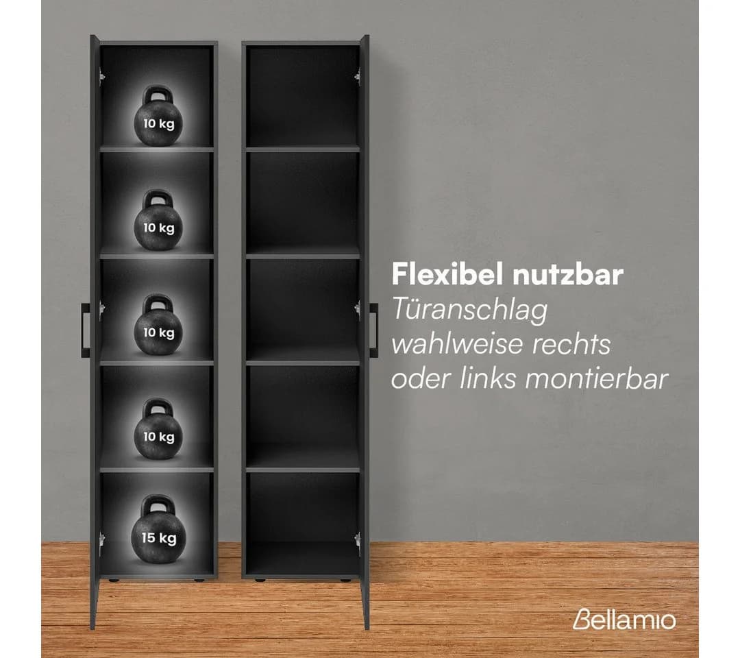Bellamio Mehrzweckschrank Apol Anthrazitschwarz Aktenschrank 2 Türen 5 Fächer - Bild 4