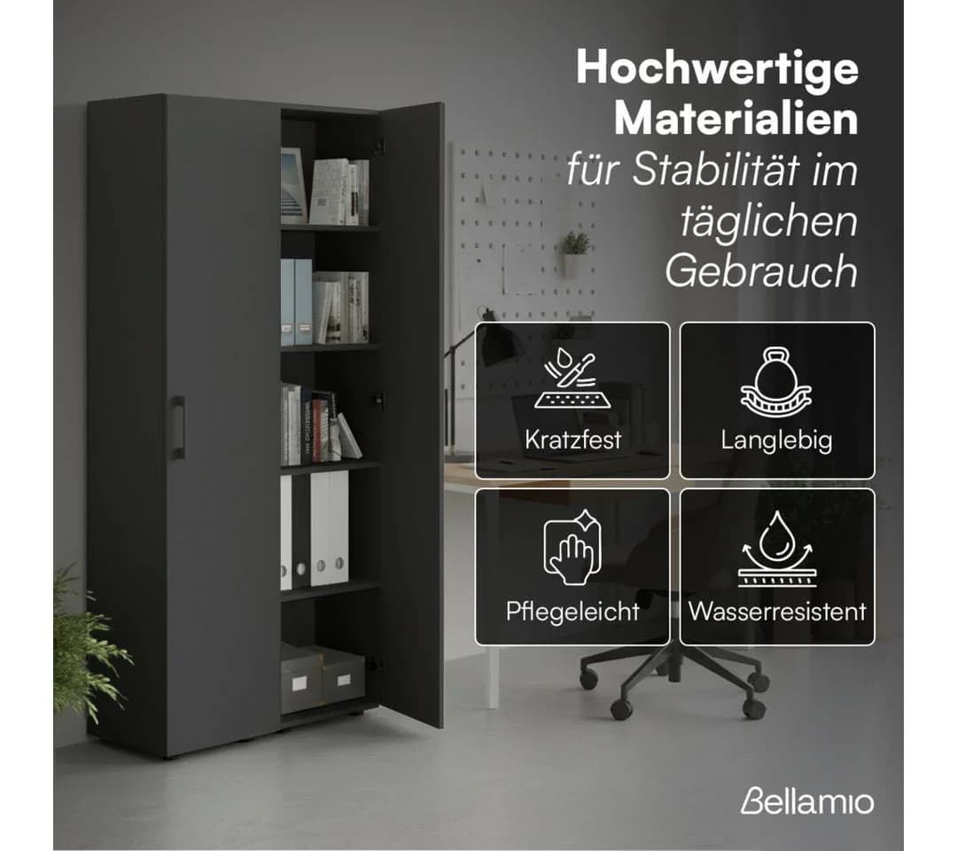 Bellamio Mehrzweckschrank Apol Anthrazitschwarz Aktenschrank 2 Türen 5 Fächer - Bild 5