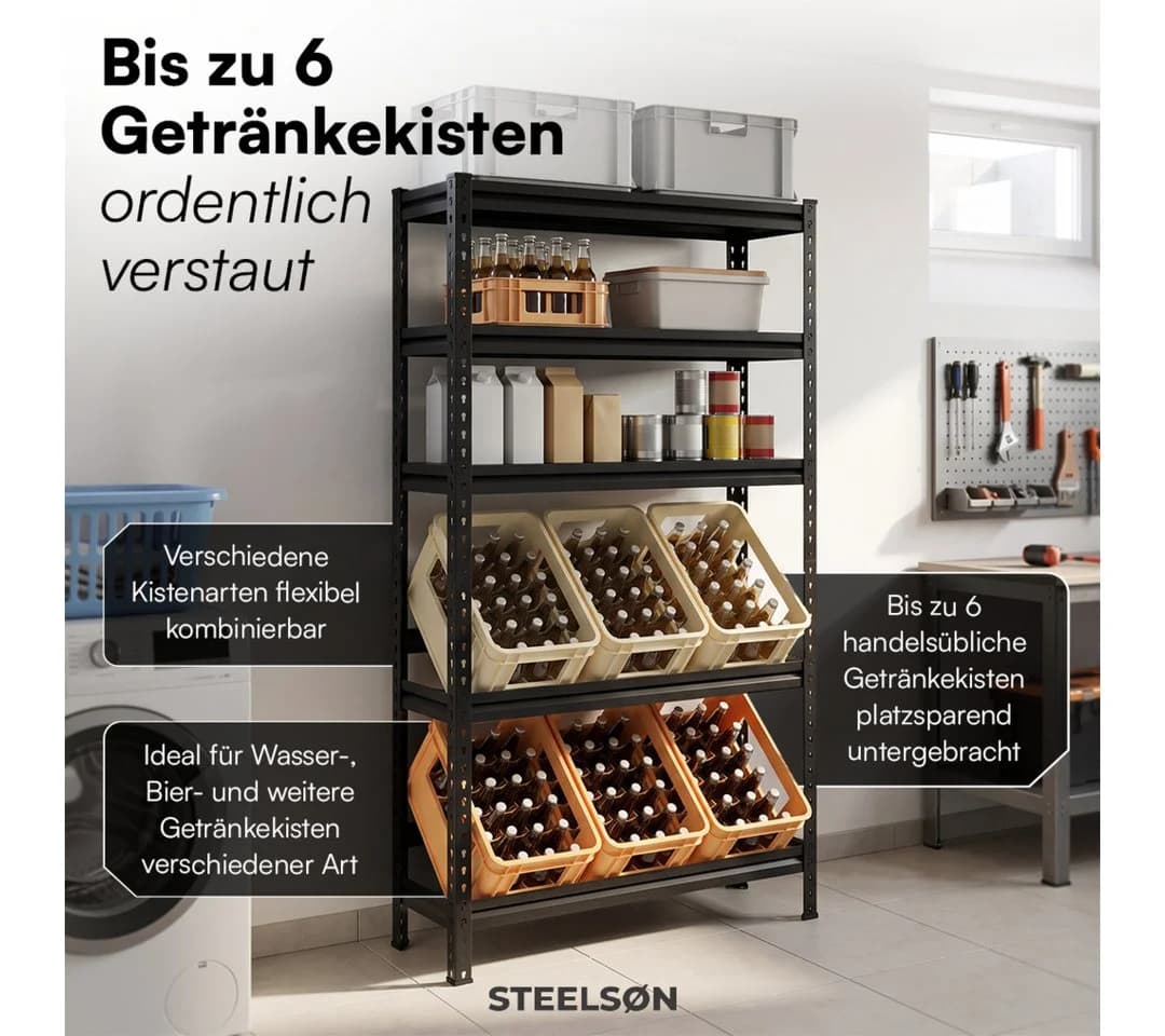 STEELSØN Flaschenregal Tarf Schwarz Metall 3 Ablagen