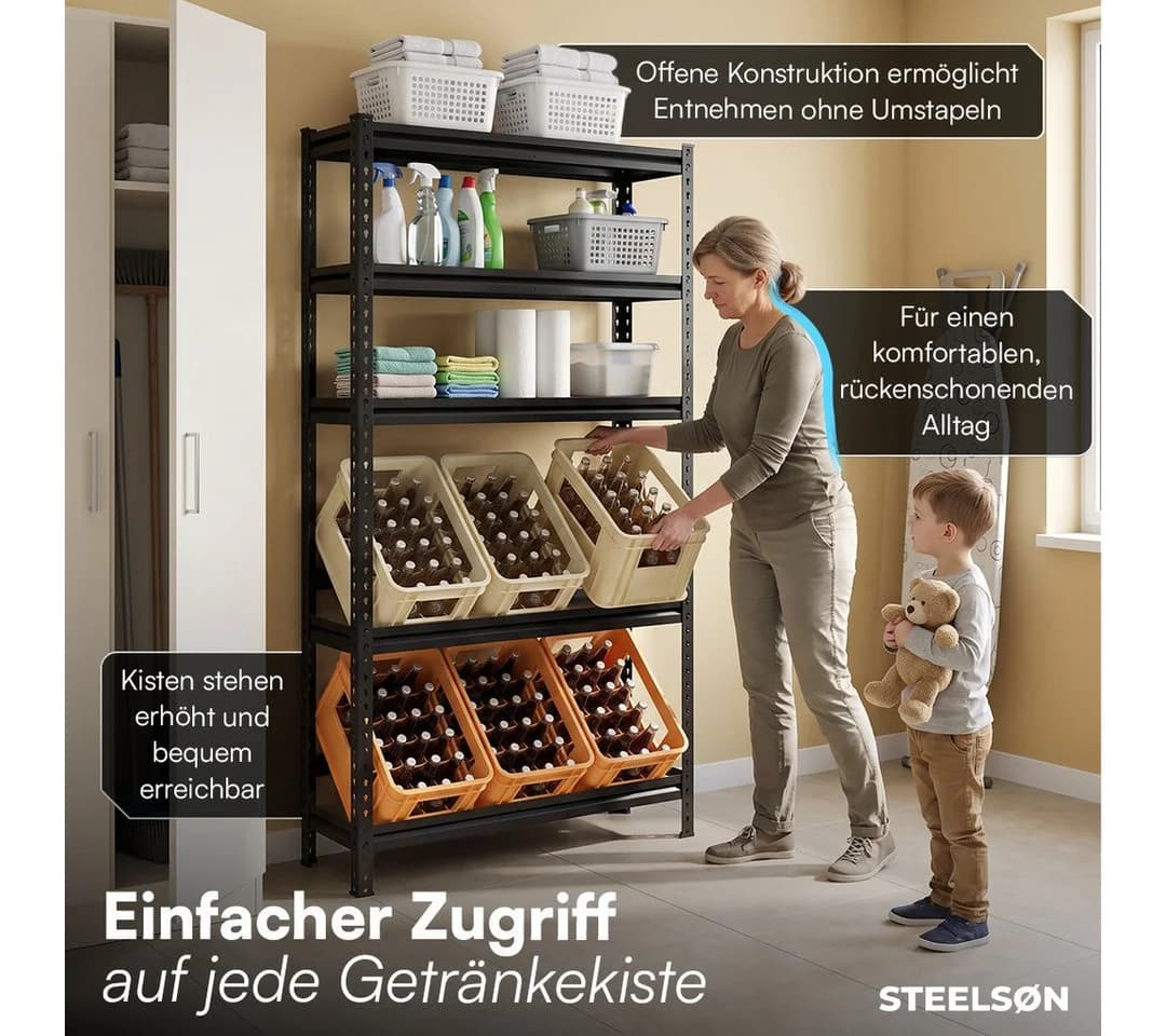 STEELSØN Flaschenregal Tarf Schwarz Metall 3 Ablagen - Bild 3