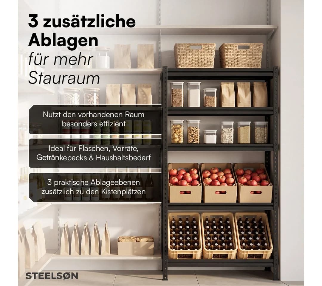 STEELSØN Flaschenregal Tarf Schwarz Metall 3 Ablagen - Bild 4