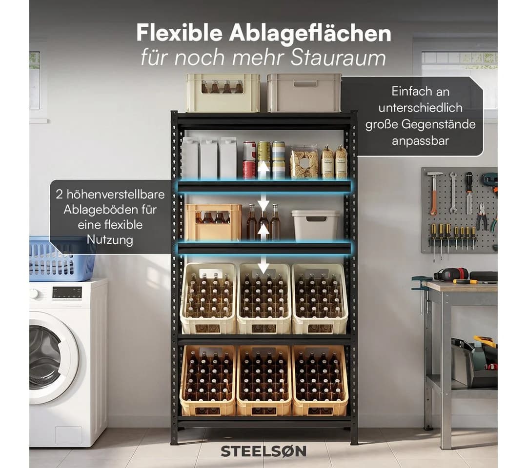 STEELSØN Flaschenregal Tarf Schwarz Metall 3 Ablagen - Bild 5
