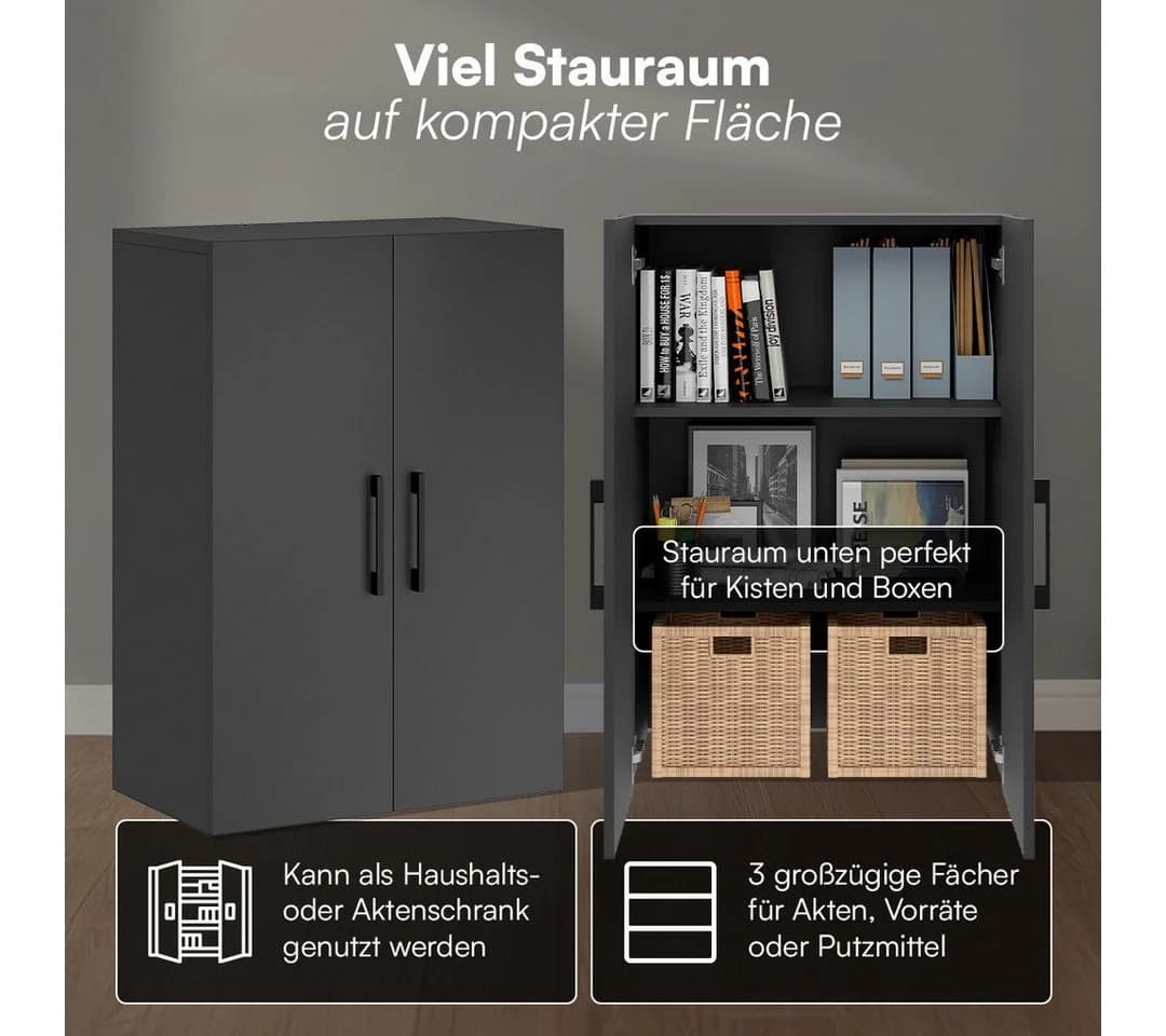 Bellamio Mehrzweckschrank Apol 88 cm hoch Anthrazitschwarz Büroschrank - Bild 3