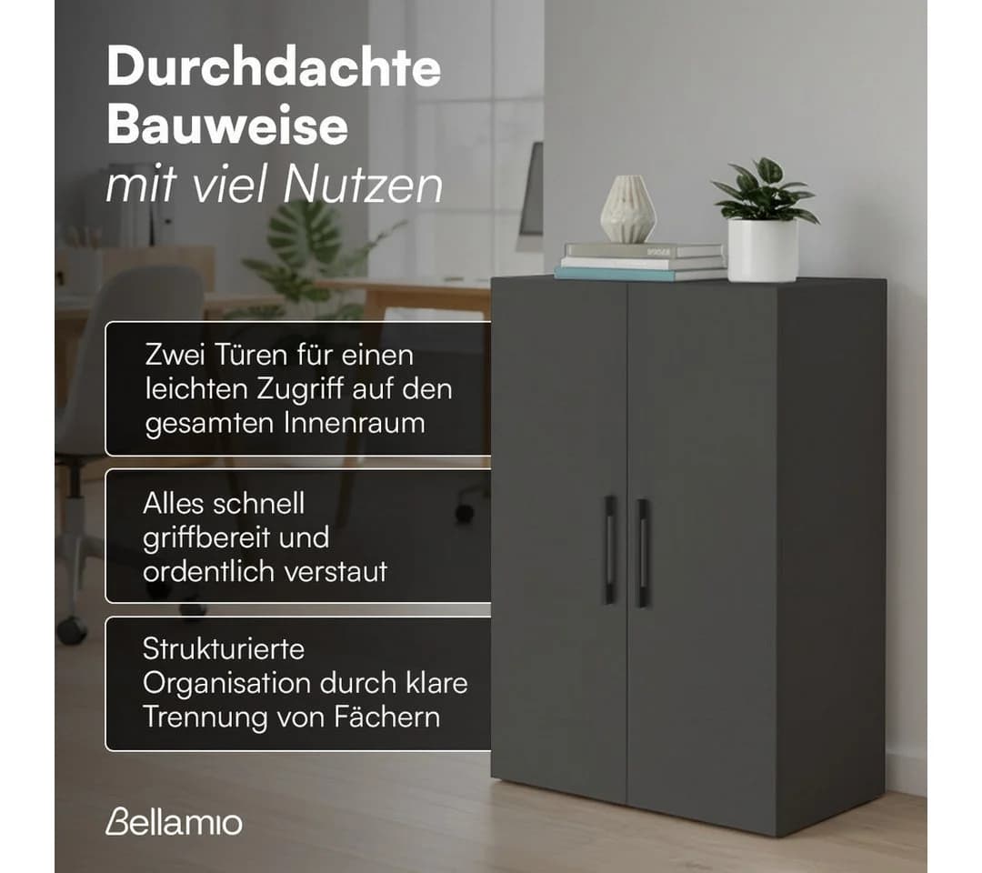 Bellamio Mehrzweckschrank Apol 88 cm hoch Anthrazitschwarz Büroschrank - Bild 4