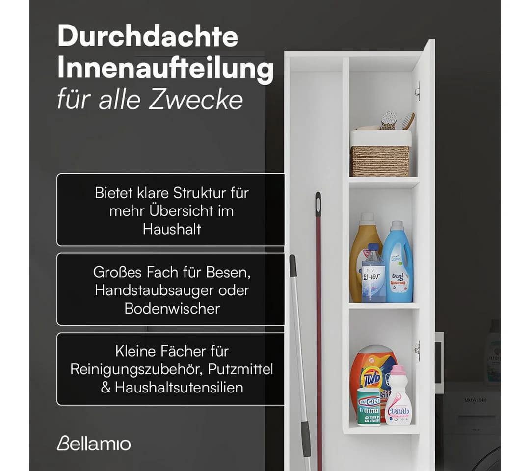 Bellamio Mehrzweckschrank Apol Weiß Besenschrank mit 3 Fächern - Bild 4